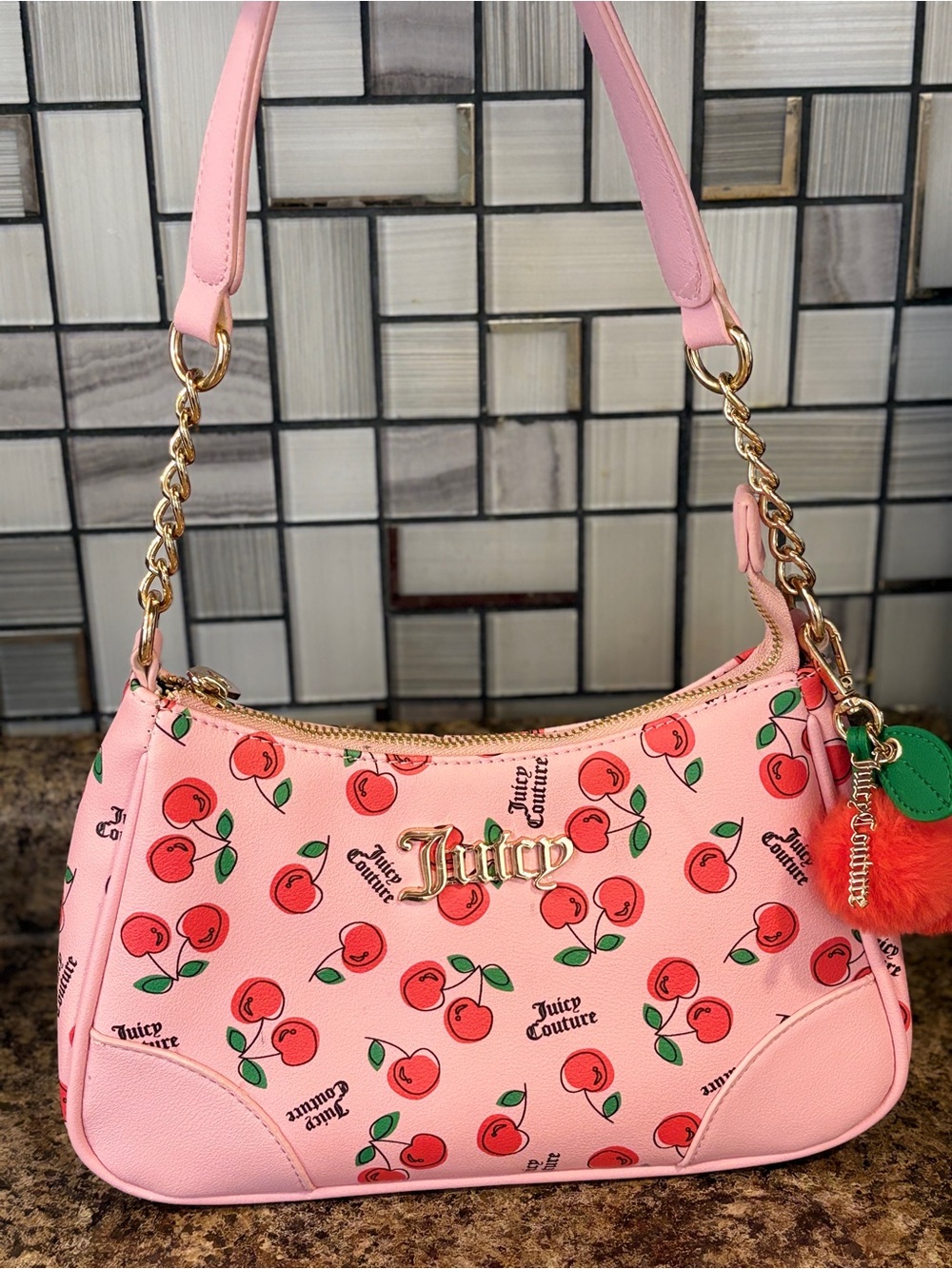 Juicy Couture Pink Cherry Print Mini Shoulder Bag with Gold Hardware - Picture 2 of 4